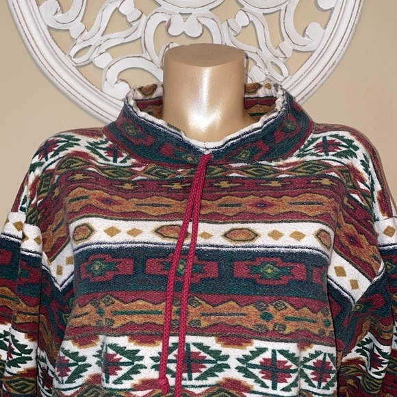 Vintage women’s 22 shirt pullover Aztec western 3/4 sleeve drawstring plus XXL - Picture 2 of 6